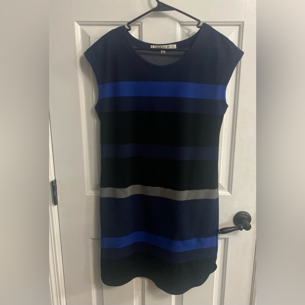 Max Studio Blue and Black Striped Mini Dress